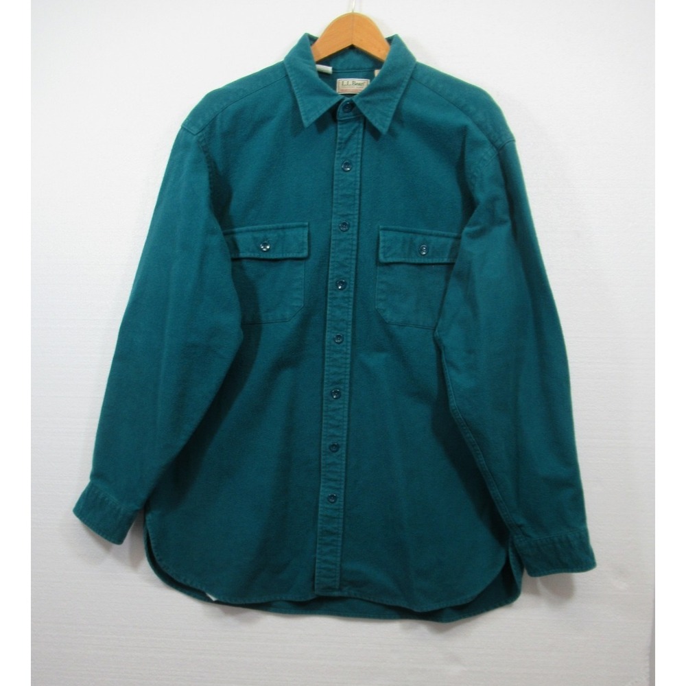 Vintage 80s 90s LL Bean Chamois Cloth Shirt Men Size 17 Tall Green Button Up